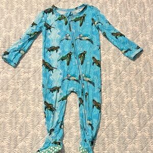 Kids Blue Parrot Print Pajama Footies